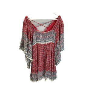 Free People Red and Blue Patterned Mini Dress